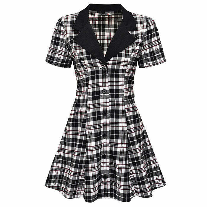 Y2K Grunge Plaid Dress - Retro 90s Fashion, Dark Academia, Summer Y2K Outfits