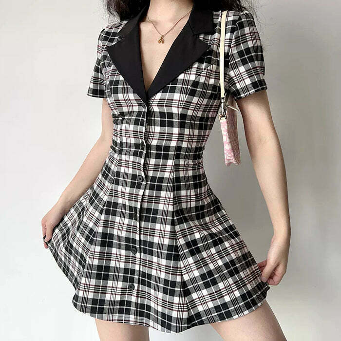 Y2K Grunge Plaid Dress - Retro 90s Fashion, Dark Academia, Summer Y2K Outfits