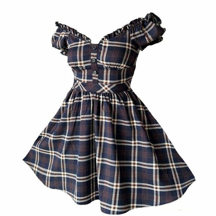 Y2K Grunge Plaid Dress - Retro 90s Summer Outfit, Preppy Aesthetic, Y2K Party