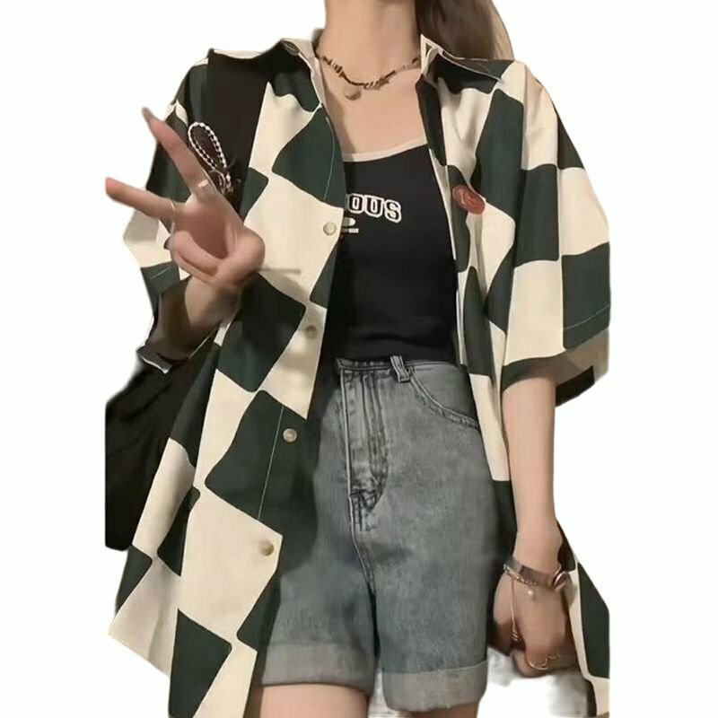 Y2K Grunge Plaid Overshirt - Retro 90s Summer Shirt, Y2K Club & Party Outfit