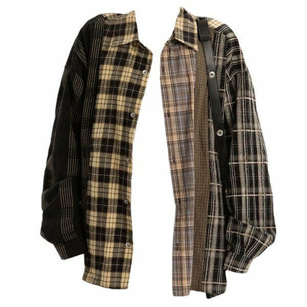 Y2K Grunge Plaid Oversized Shirt - Retro 90s Fashion, Summer Y2K Outfits, Goth