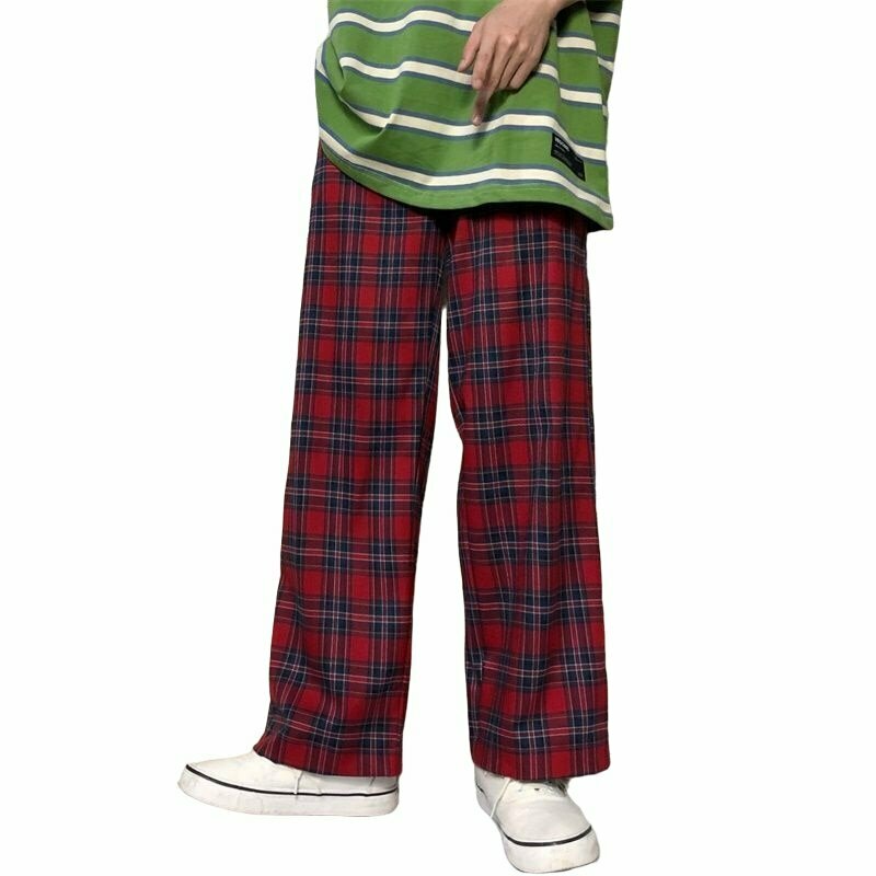 Y2K Grunge Plaid Oversized Wide Leg Pants - Retro 90s Fashion, Summer Y2K Outfits