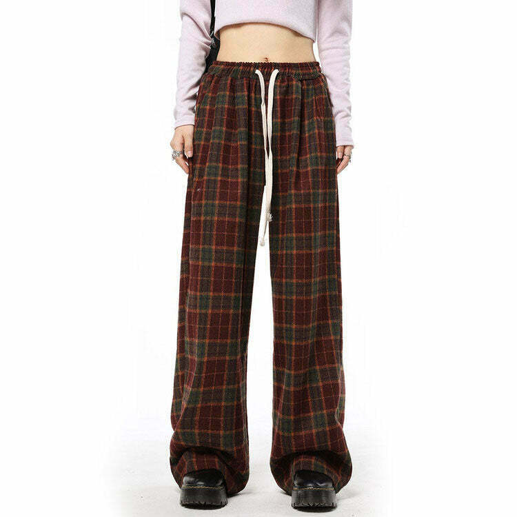 Y2K Grunge Plaid Pants - Retro 90s Summer Outfit, Gothic Y2K Fashion, Pastel Goth