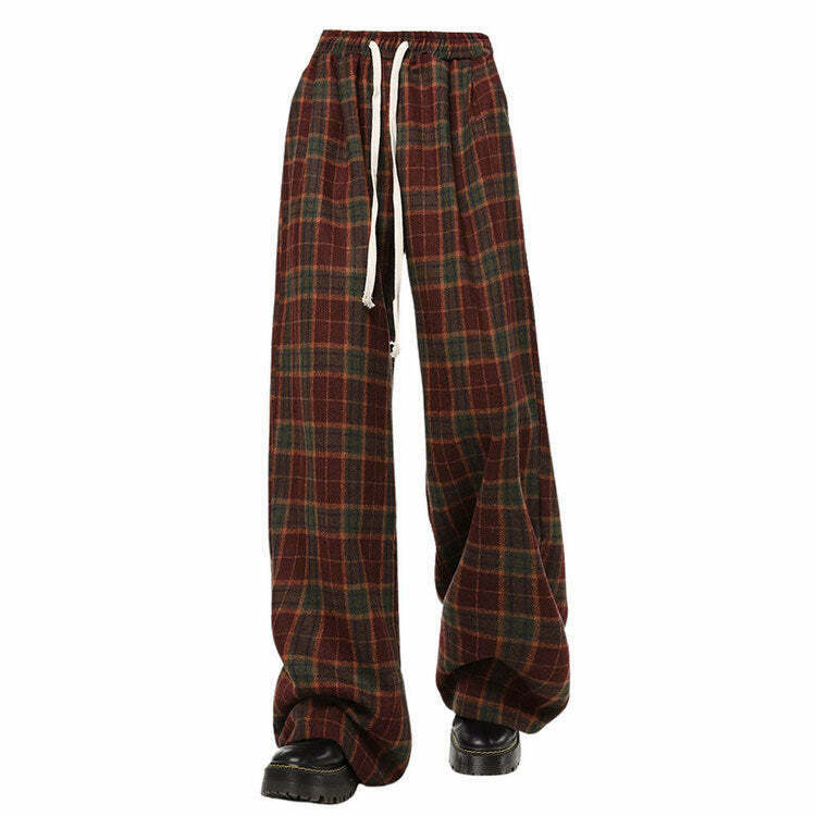 Y2K Grunge Plaid Pants - Retro 90s Summer Outfit, Gothic Y2K Fashion, Pastel Goth