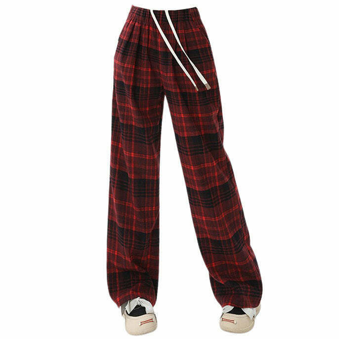 Y2K Grunge Plaid Pants in Red - 90s Fashion, Retro Style, Y2K Summer Outfits