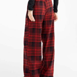 Y2K Grunge Plaid Pants in Red - 90s Fashion, Retro Style, Y2K Summer Outfits