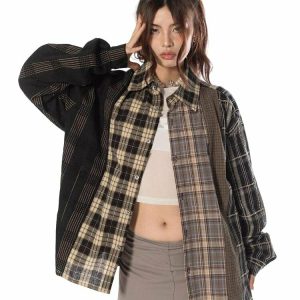 Y2K Grunge Plaid Shirt - 90s Fashion, Retro Style, Summer Y2K Outfits, Y