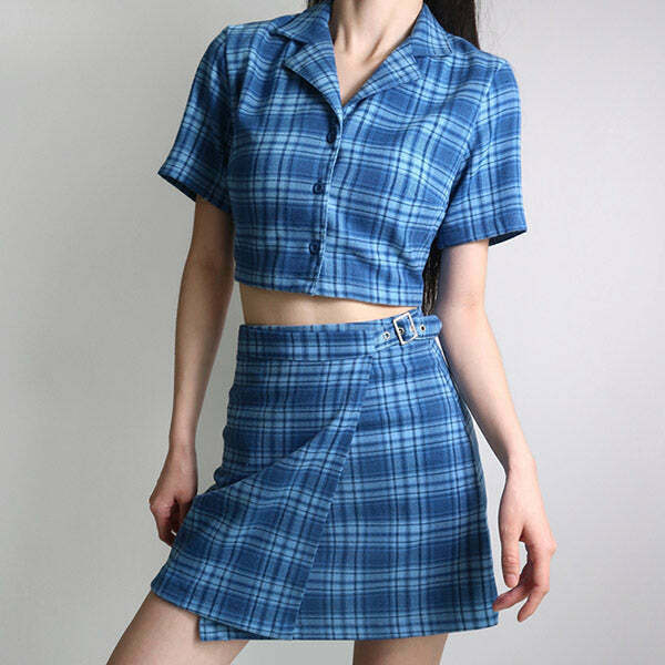 Y2K Grunge Plaid Skirt - Retro 90s Summer Outfit, Pastel Goth, Y2K Party