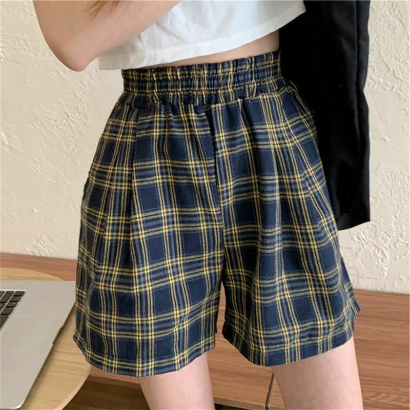 Y2K Grunge Plaid Soft Loose Retro Shorts - 90s Fashion Summer Outfit for Women