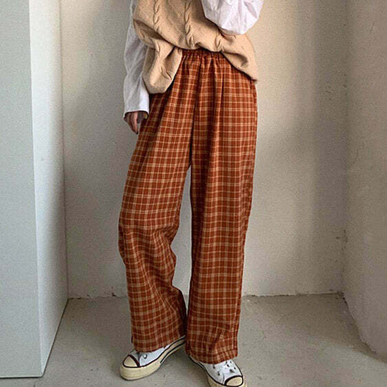 Y2K Grunge Plaid Trousers - Retro 90s Summer Outfit, Gothic Y2K Fashion, Past