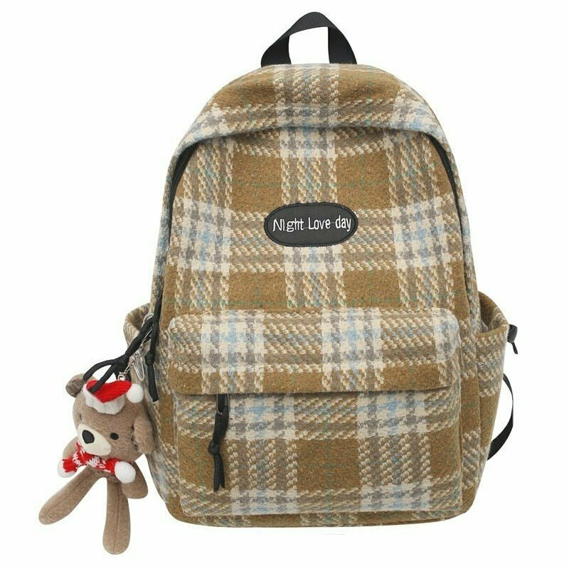 Y2K Grunge Plaid Woollen Backpack - Retro 90s Fashion, Summer Outfits, and Pastel Goth