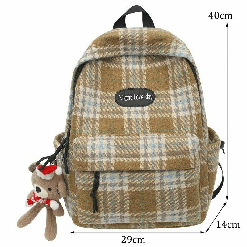 Y2K Grunge Plaid Woollen Backpack - Retro 90s Fashion, Summer Outfits, and Pastel Goth