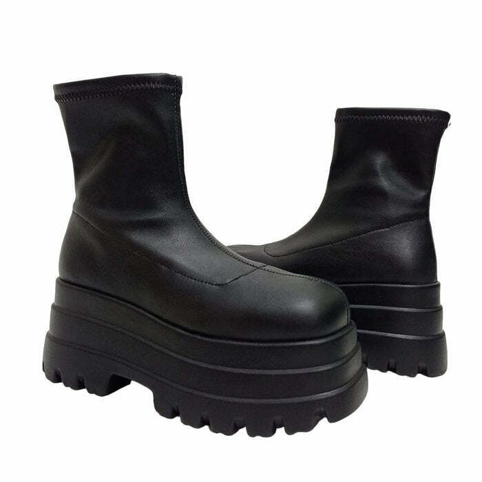 Y2K Grunge Platform Boots - Retro 90s Fashion, Gothic Y2K, Summer Party Outfits