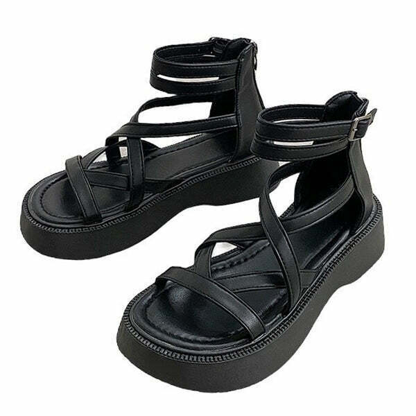 Y2K Grunge Platform Sandals - Retro 90s Goth Style for Summer Outfits and Parties