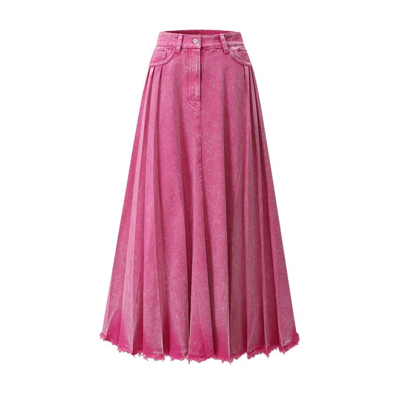 Y2K Grunge Pleated Denim Tie Dye Maxi Skirt - Retro 90s Fashion, Summer Y2K Out