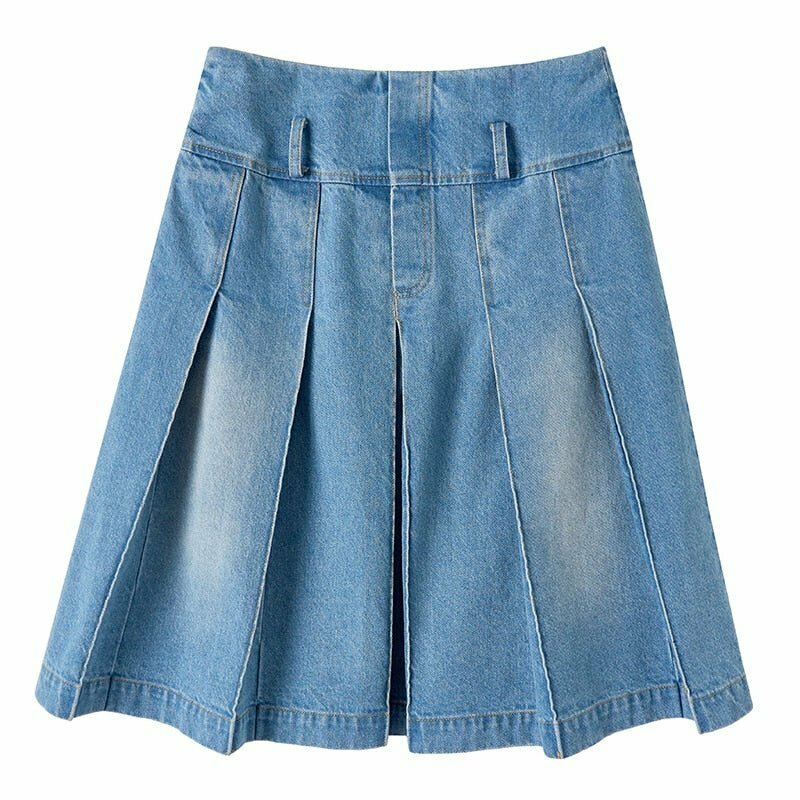 Y2K Grunge Pleated Midi Long Denim Skirt - Retro 90s Fashion, Summer Y2K Outfits