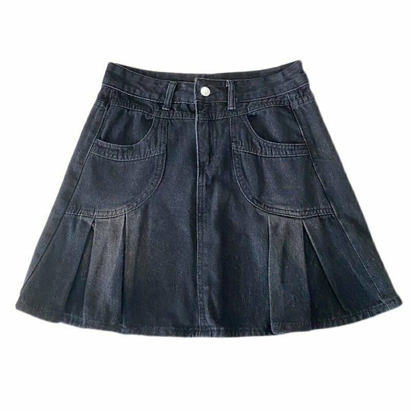 Y2K Grunge Pleated Mini Denim Skirt - 90s Retro Summer Outfit, Y2K Fashion Essential