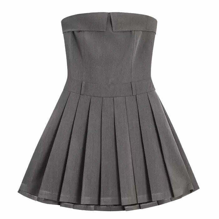 Y2K Grunge Pleated Mini Dress in Grey - Perfect for 90s Summer Outfits and Retro Parties