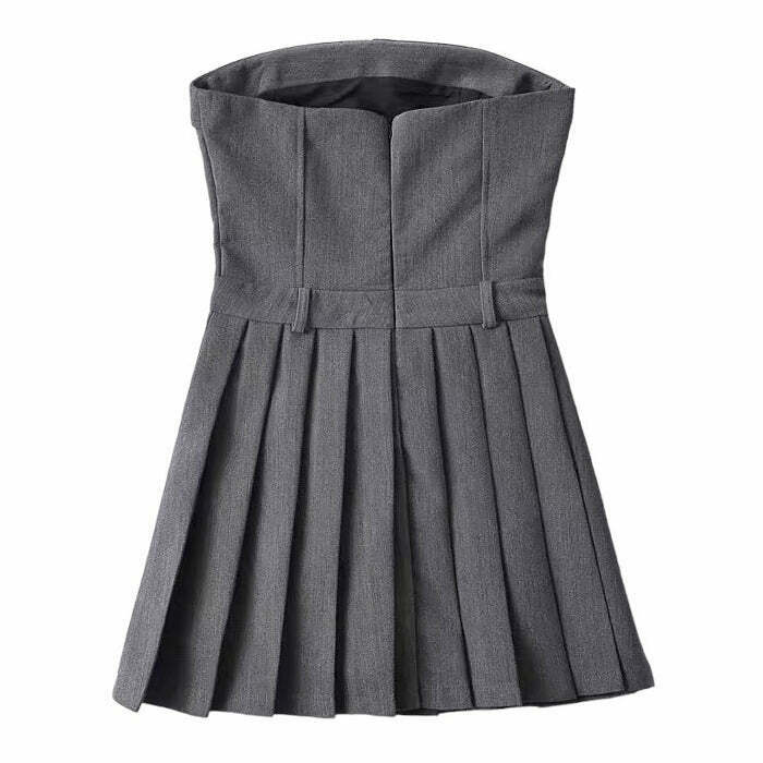 Y2K Grunge Pleated Mini Dress in Grey - Perfect for 90s Summer Outfits and Retro Parties