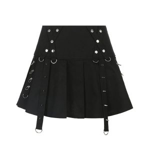 Y2K Grunge Pleated Mini Skirt - Retro 90s Fashion, Summer Y2K Outfits, Gothic