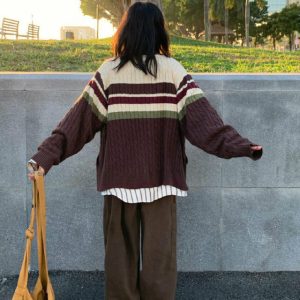 Y2K Grunge Preppy Aesthetic Striped Cardigan - Retro 90s Summer Outfit Essentials