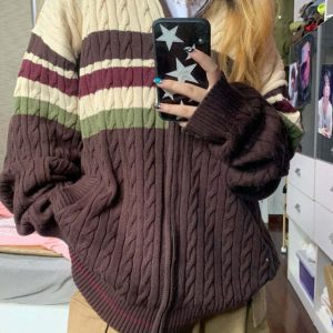 Y2K Grunge Preppy Aesthetic Striped Cardigan - Retro 90s Summer Outfit Essentials