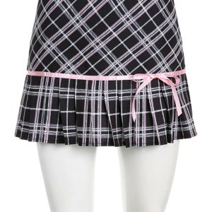 Y2K Grunge Preppy Plaid Pleated Skirt - Retro 90s Summer Outfit, Pastel Goth Style