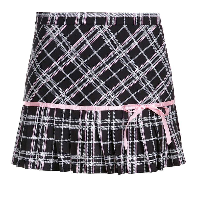 Y2K Grunge Preppy Plaid Pleated Skirt - Retro 90s Summer Outfit, Pastel Goth Style