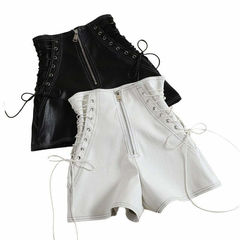 Y2K Grunge PU Shorts - Retro 90s Fashion, Summer Y2K Outfits, Gothic Y2K