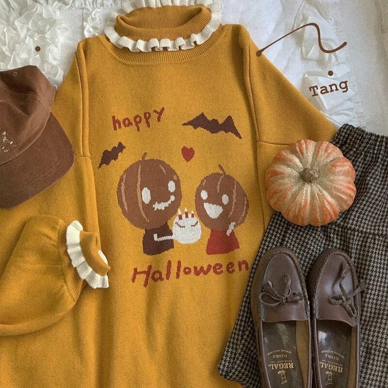 Y2K Grunge Pumpkin Lantern Sleeve Sweater - Retro 90s Fashion, Gothic Y2K, Summer Outfits