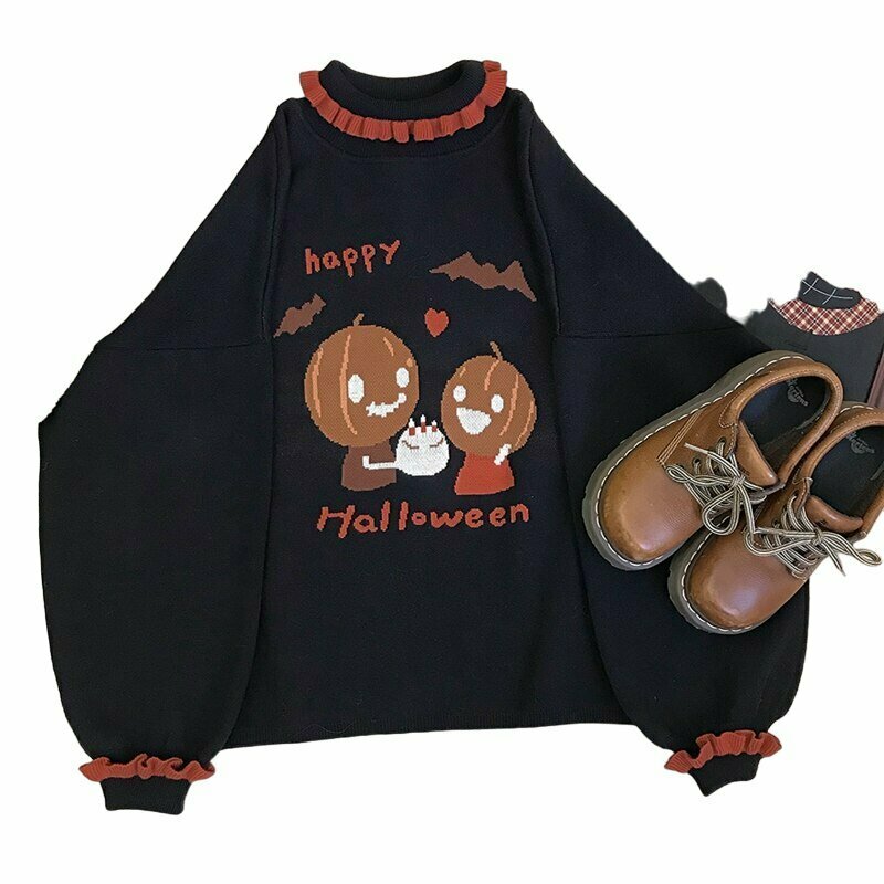 Y2K Grunge Pumpkin Lantern Sleeve Sweater - Retro 90s Fashion, Gothic Y2K, Summer Outfits