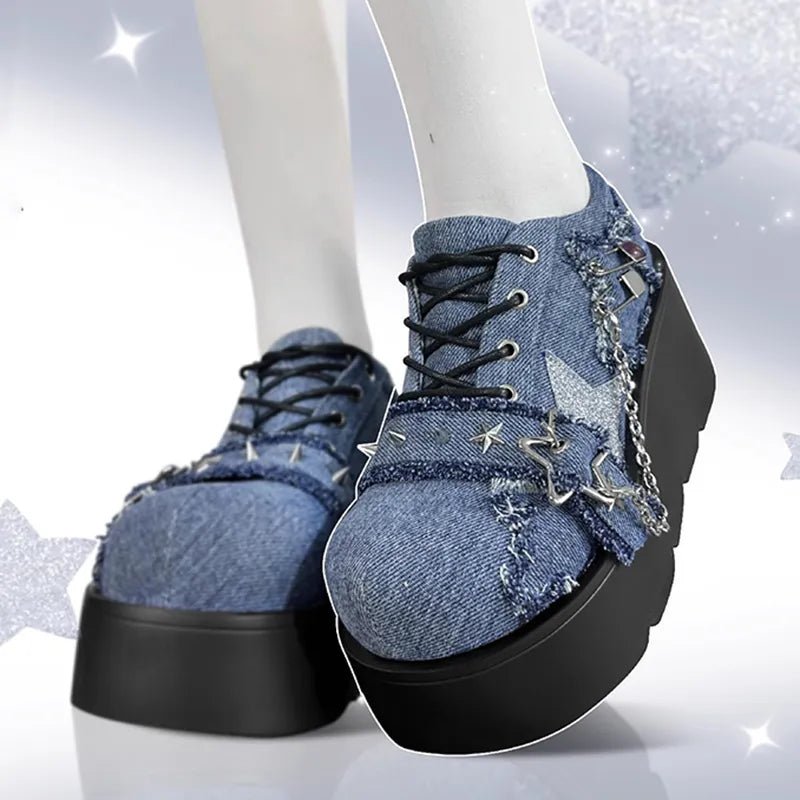 Y2K Grunge Punk Chain Denim Boots - Retro 90s Fashion, Y2K Summer & Party Outfits