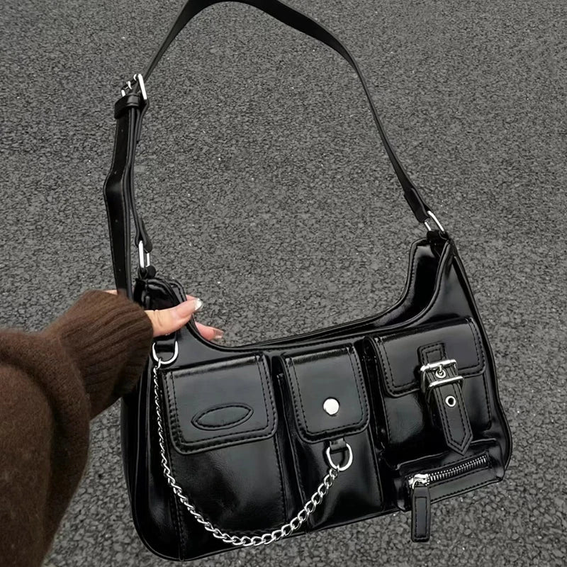 Y2K Grunge Punk Chains Shoulder Bag - 90s Retro Style, Y2K Summer & Party Outfits