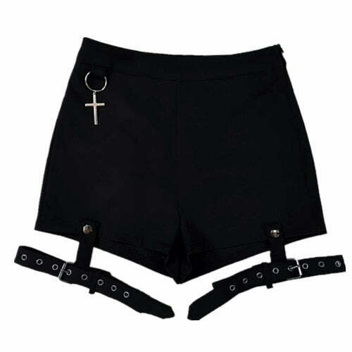 Y2K Grunge Punk & Egirl Cross Ring Shorts - 90s Retro Summer Outfit, Gothic Y2K Fashion