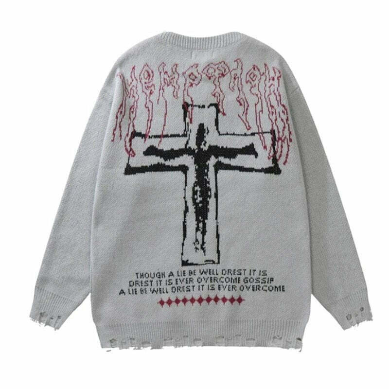 Y2K Grunge Punk Gothic Knit Pullover - Retro 90s Fashion, Summer Y2K Outfits, Past