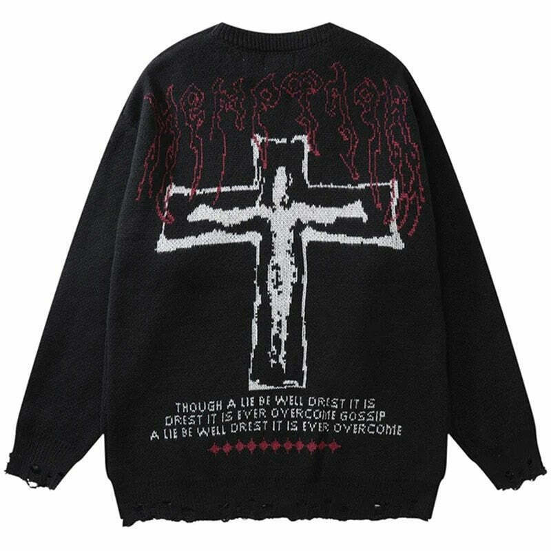 Y2K Grunge Punk Gothic Knit Pullover - Retro 90s Fashion, Summer Y2K Outfits, Past