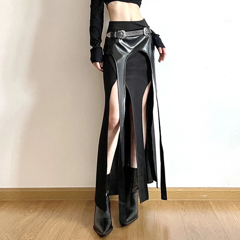 Y2K Grunge Punk Irregular Long Skirt - Retro 90s Fashion, Summer Y2K Outfits