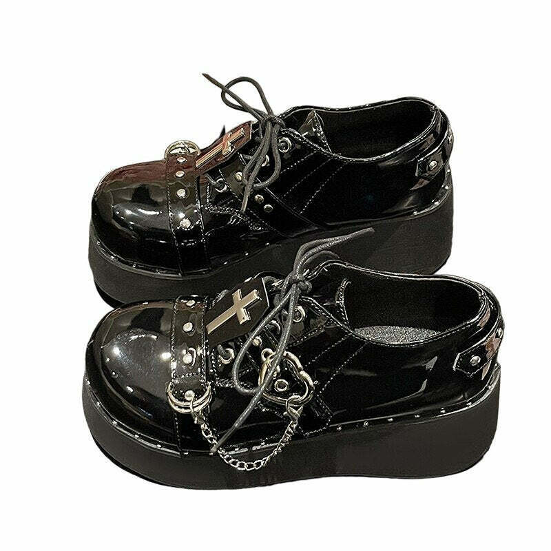 Y2K Grunge Punk Mary Jane Platform Boots - Retro 90s Fashion, Gothic Y2K Style