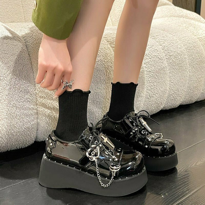 Y2K Grunge Punk Mary Jane Platform Boots - Retro 90s Fashion, Gothic Y2K Style