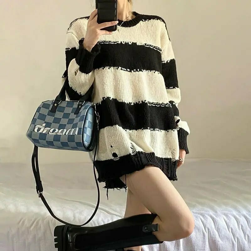 Y2K Grunge Punk Oversize Sweater - Retro 90s Fashion, Y2K Summer Outfits, Gothic