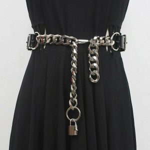 Y2K Grunge Punk PU Leather Metal Chain Belt - Retro 90s Fashion, Gothic Y2K, Club Out