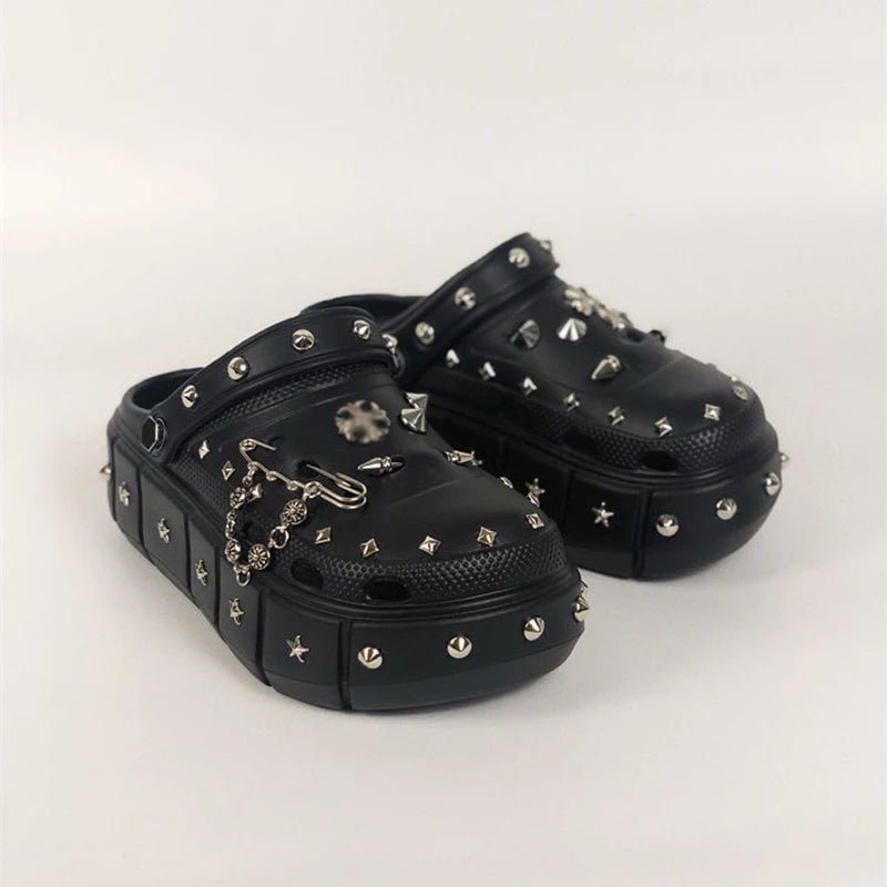 Y2K Grunge Punk Rivet Platform Slippers - Retro 90s Summer Outfits & Gothic Y2K Fashion