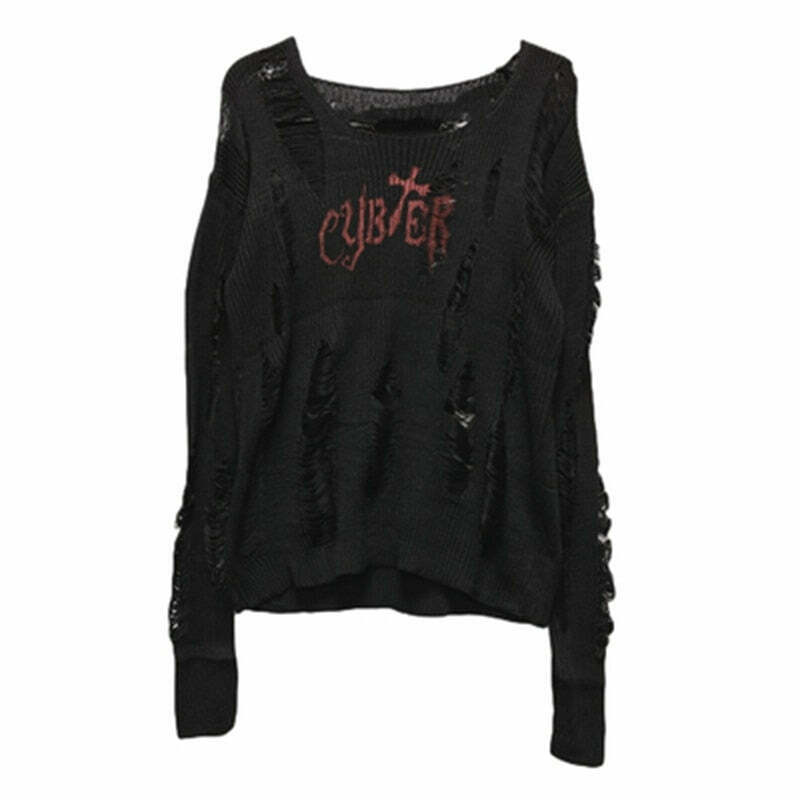 Y2K Grunge Punk Rock Hollow Sweater - Retro 90s Fashion, Summer Y2K Outfits, Gothic