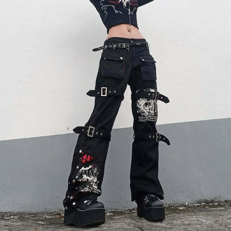 Y2K Grunge & Punk Skull Print Pants - 90s Fashion, Retro Style, Y2K Summer Outfits