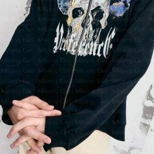 Y2K Grunge Punk Skull Sweatshirt - Retro 90s Fashion, Summer Outfits, and Clubwear