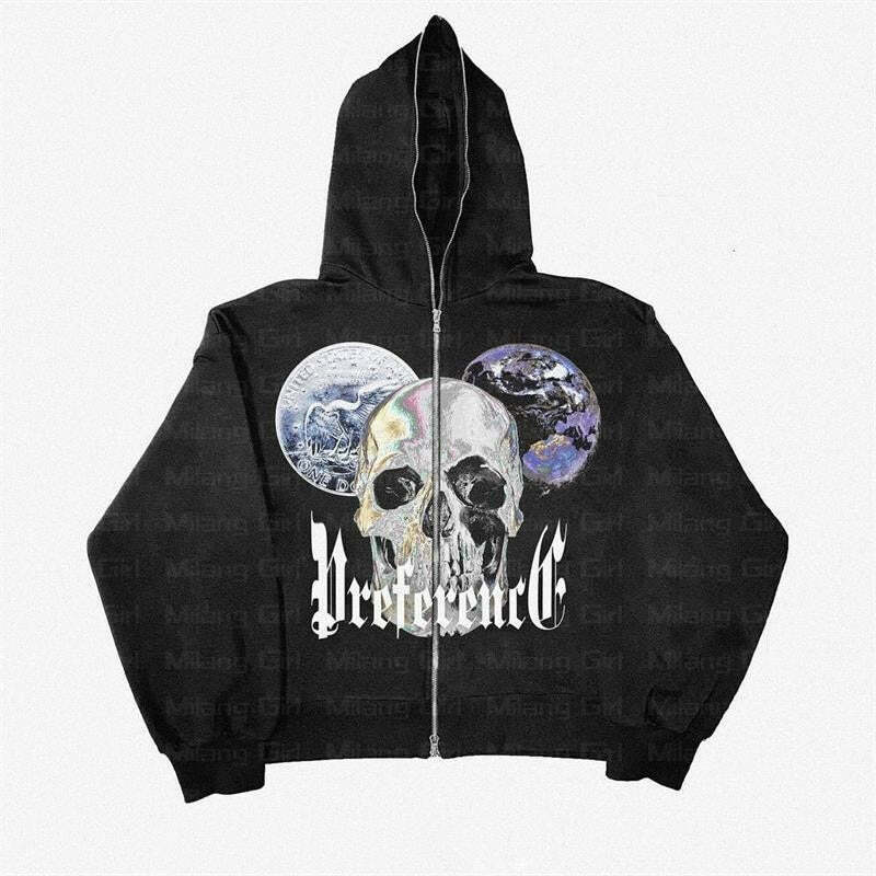 Y2K Grunge Punk Skull Sweatshirt - Retro 90s Fashion, Summer Outfits, and Clubwear