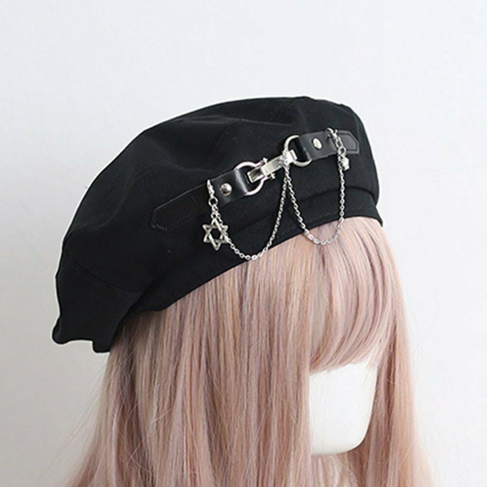 Y2K Grunge Punk Style Buckle Hat - Retro 90s Fashion, Summer Y2K Outfits, Gothic