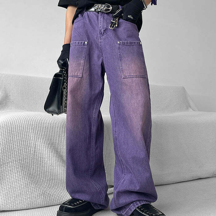 Y2K Grunge Purple Baggy Jeans - Retro 90s Fashion, Summer Outfits, and Clubwear