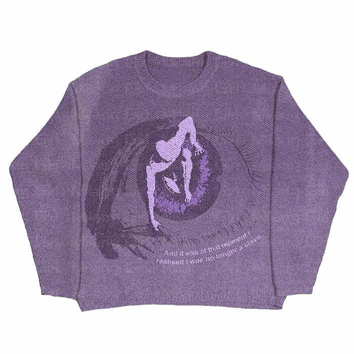 Y2K Grunge Purple Eye Aesthetic Sweater - Retro 90s Fashion, Summer Y2K Outfits