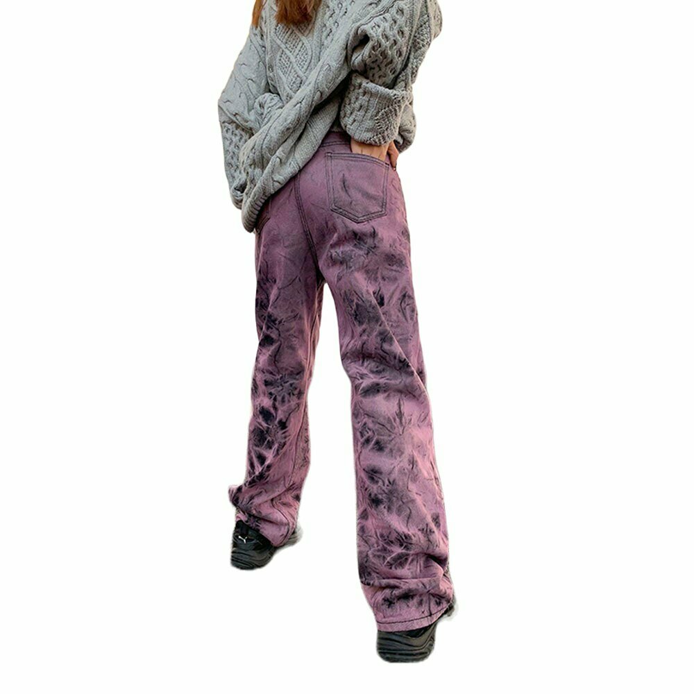 Y2K Grunge Purple Tie-Dye Jeans - Retro 90s Fashion, Summer Y2K Outfits, Gothic